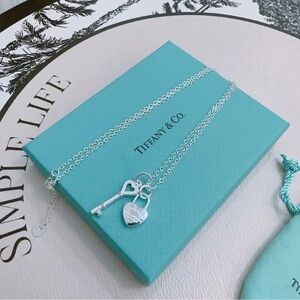 Tiffany & Co. Silver Heart & Key Pendant Necklace